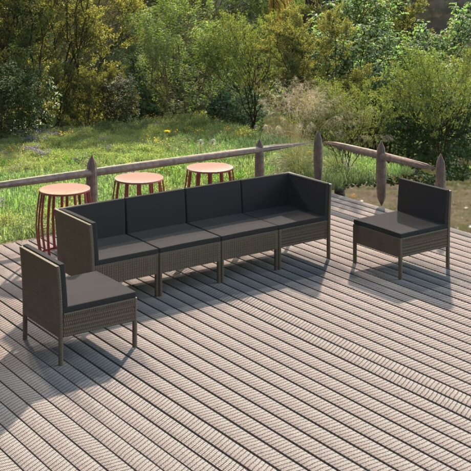 vidaXL 6-delige Loungeset met kussens poly rattan grijs vidaXL 6-delige Loungeset met kussens poly rattan grijs afbeelding 1