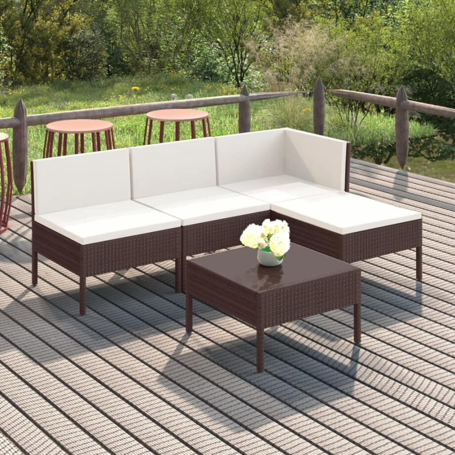 vidaXL 5-delige Loungeset met kussens poly rattan bruin afbeelding 1