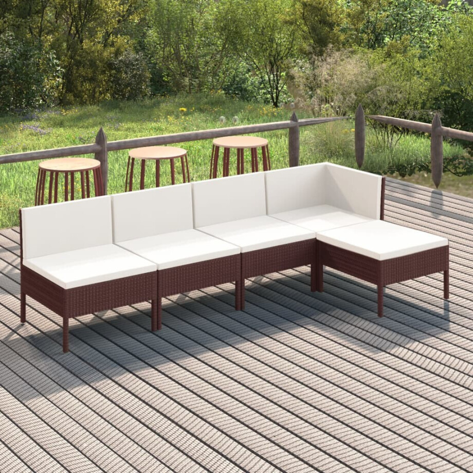 vidaXL 5-delige Loungeset met kussens poly rattan bruin afbeelding 1