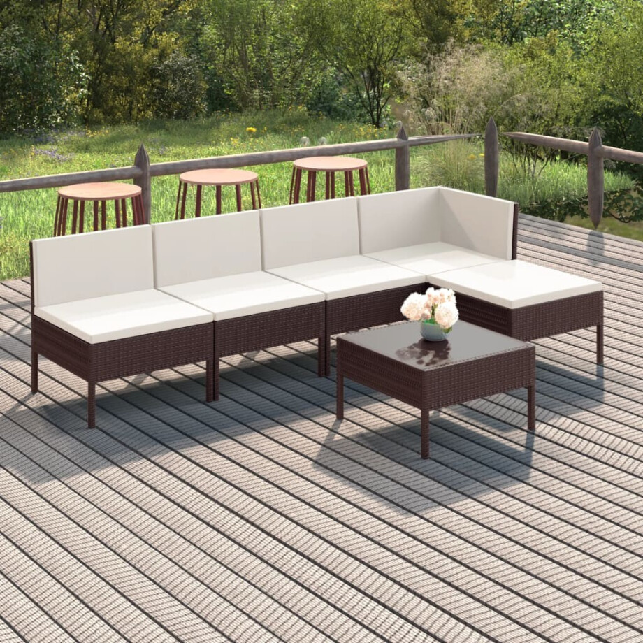 vidaXL 6-delige Loungeset met kussens poly rattan bruin afbeelding 1