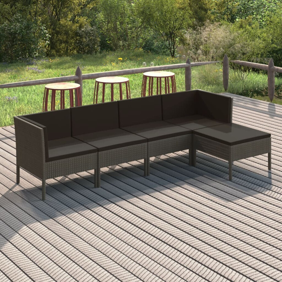 vidaXL 5-delige Loungeset met kussens poly rattan grijs afbeelding 1