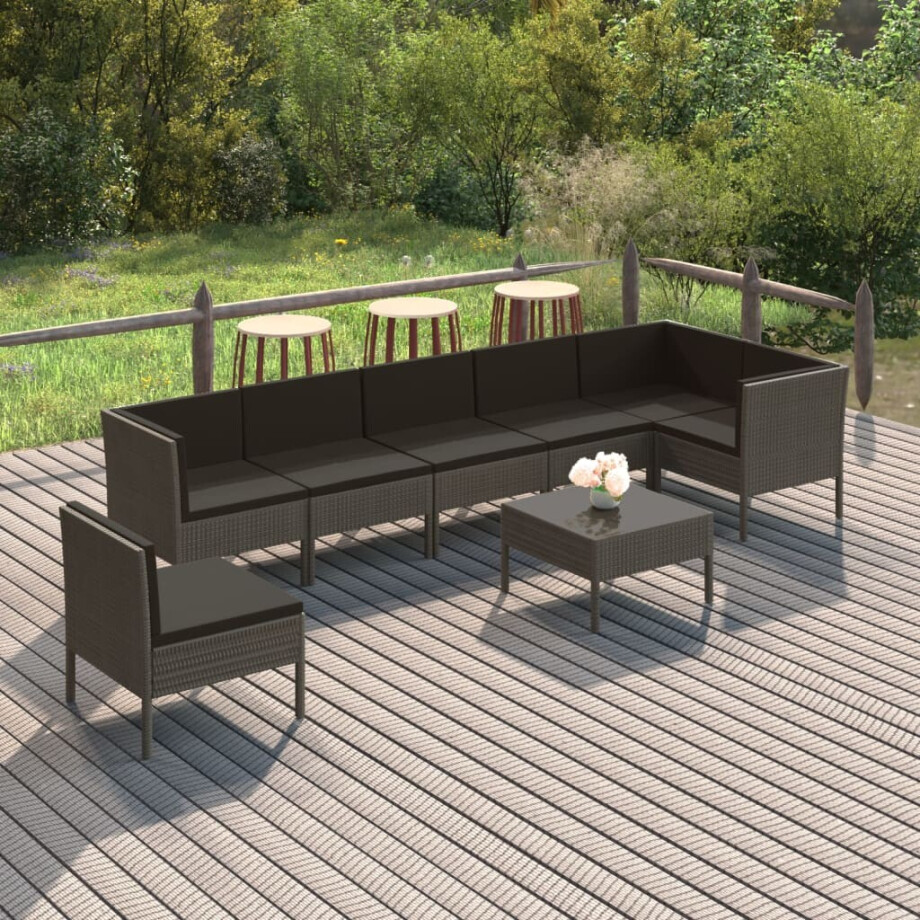 vidaXL 8-delige Loungeset met kussens poly rattan grijs afbeelding 1