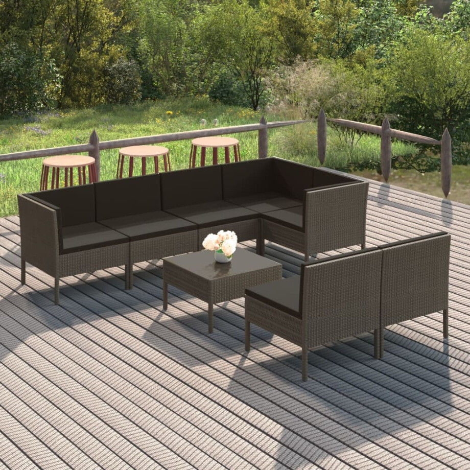 vidaXL 8-delige Loungeset met kussens poly rattan grijs afbeelding 1