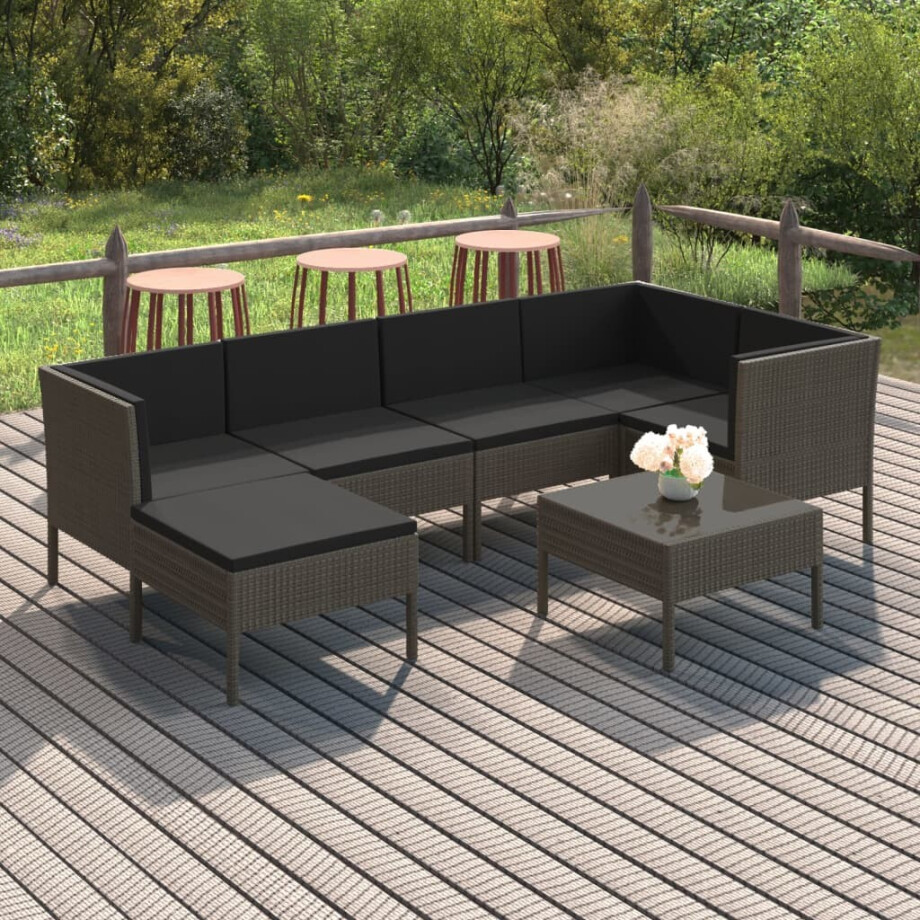 vidaXL 7-delige Loungeset met kussens poly rattan grijs afbeelding 1