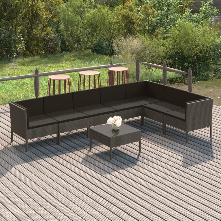 vidaXL 8-delige Loungeset met kussens poly rattan grijs afbeelding 1