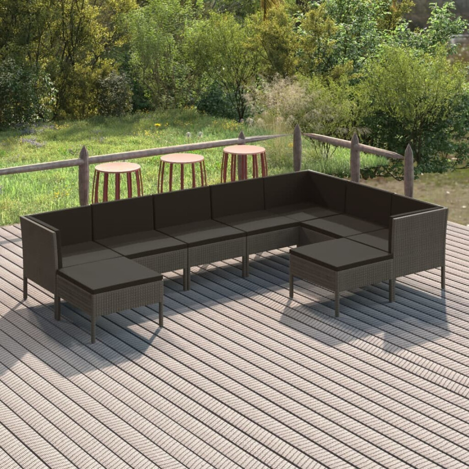 vidaXL 9-delige Loungeset met kussens poly rattan grijs afbeelding 1