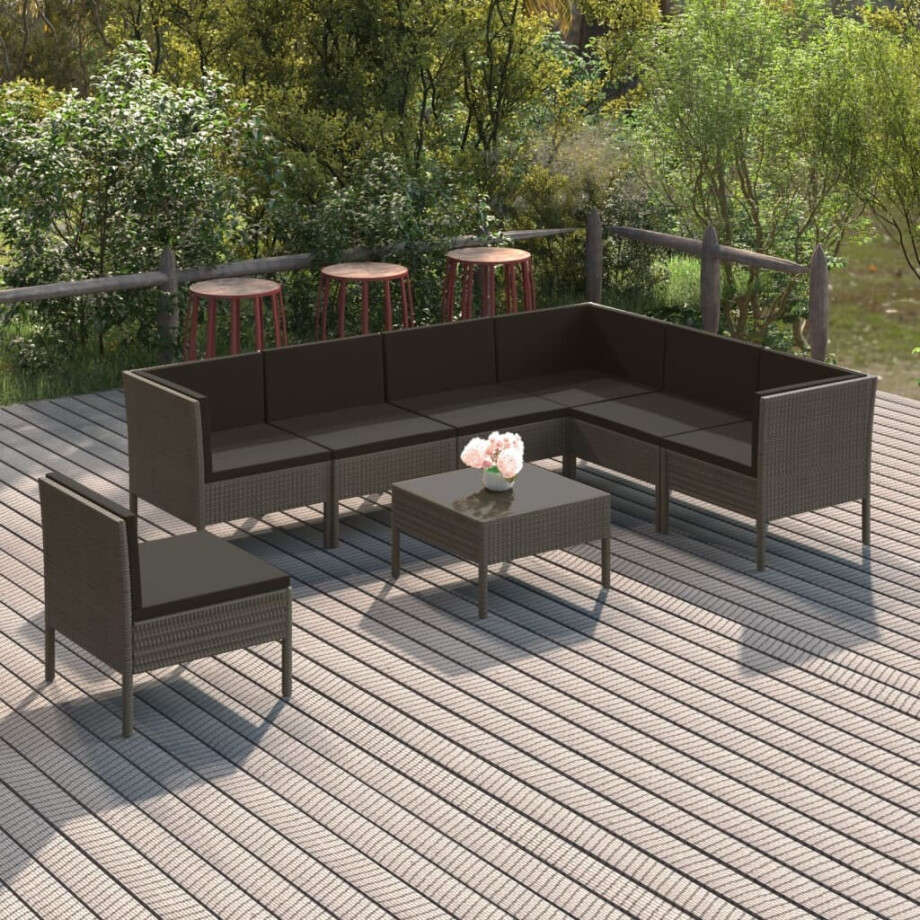 vidaXL 8-delige Loungeset met kussens poly rattan grijs afbeelding 1