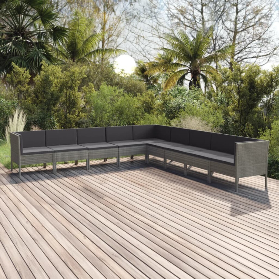 vidaXL 9-delige Loungeset met kussens poly rattan grijs afbeelding 1
