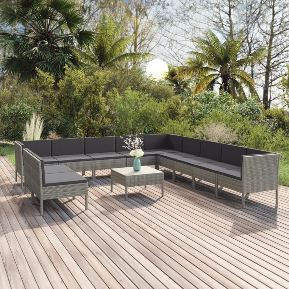 vidaXL 12-delige Loungeset met kussens poly rattan grijs vidaXL 12-delige Loungeset met kussens poly rattan grijs afbeelding 1