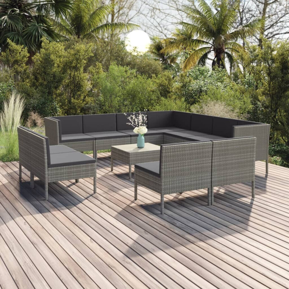 vidaXL 12-delige Loungeset met kussens poly rattan grijs afbeelding 1