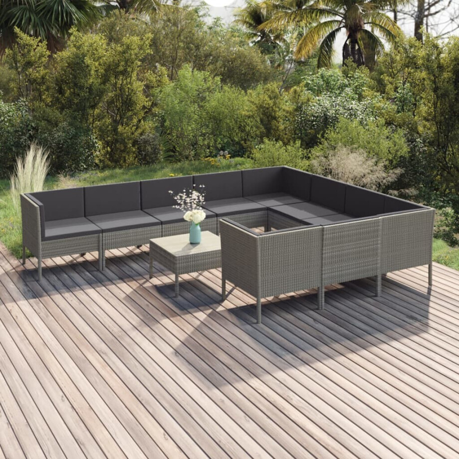 vidaXL 11-delige Loungeset met kussens poly rattan grijs afbeelding 1