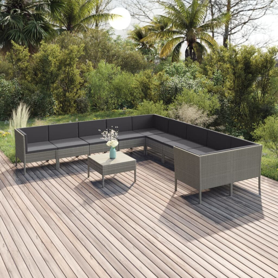 vidaXL 11-delige Loungeset met kussens poly rattan grijs afbeelding 1