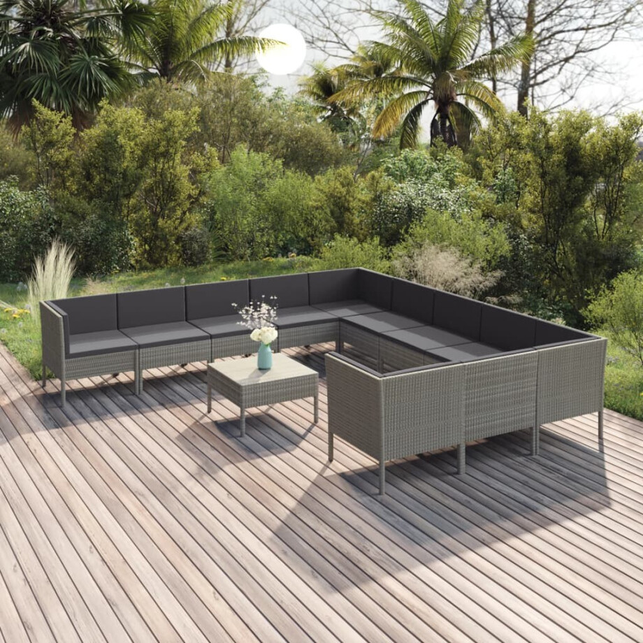 vidaXL 12-delige Loungeset met kussens poly rattan grijs afbeelding 1