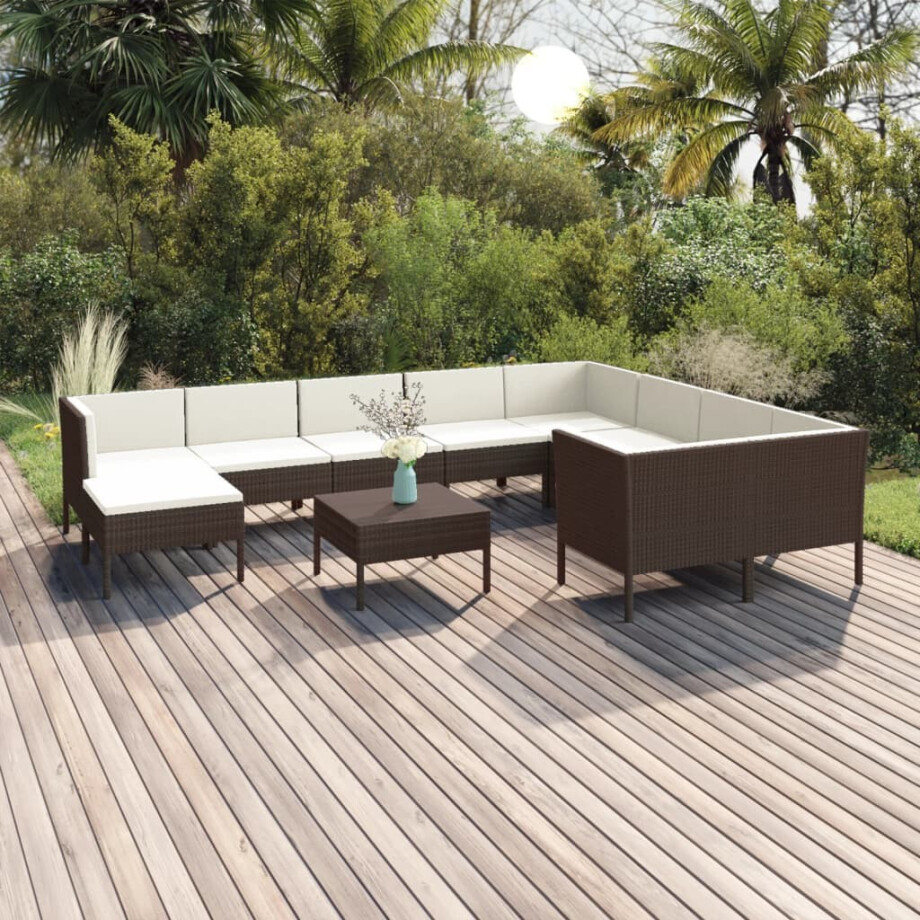 vidaXL 11-delige Loungeset met kussens poly rattan bruin vidaXL 11-delige Loungeset met kussens poly rattan bruin afbeelding 1