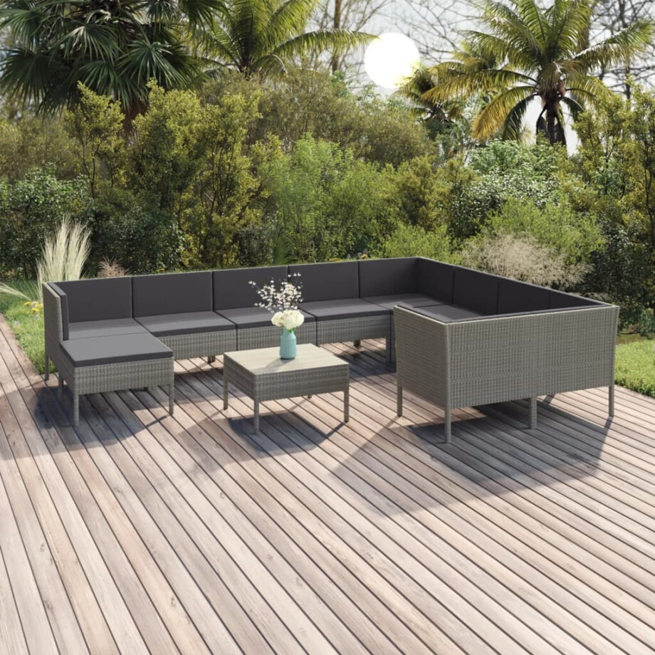 vidaXL 11-delige Loungeset met kussens poly rattan grijs vidaXL 11-delige Loungeset met kussens poly rattan grijs afbeelding 1