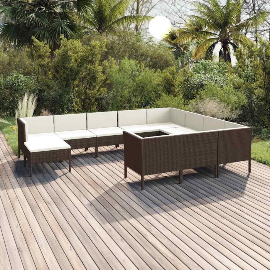 vidaXL 11-delige Loungeset met kussens poly rattan bruin vidaXL 11-delige Loungeset met kussens poly rattan bruin afbeelding 1