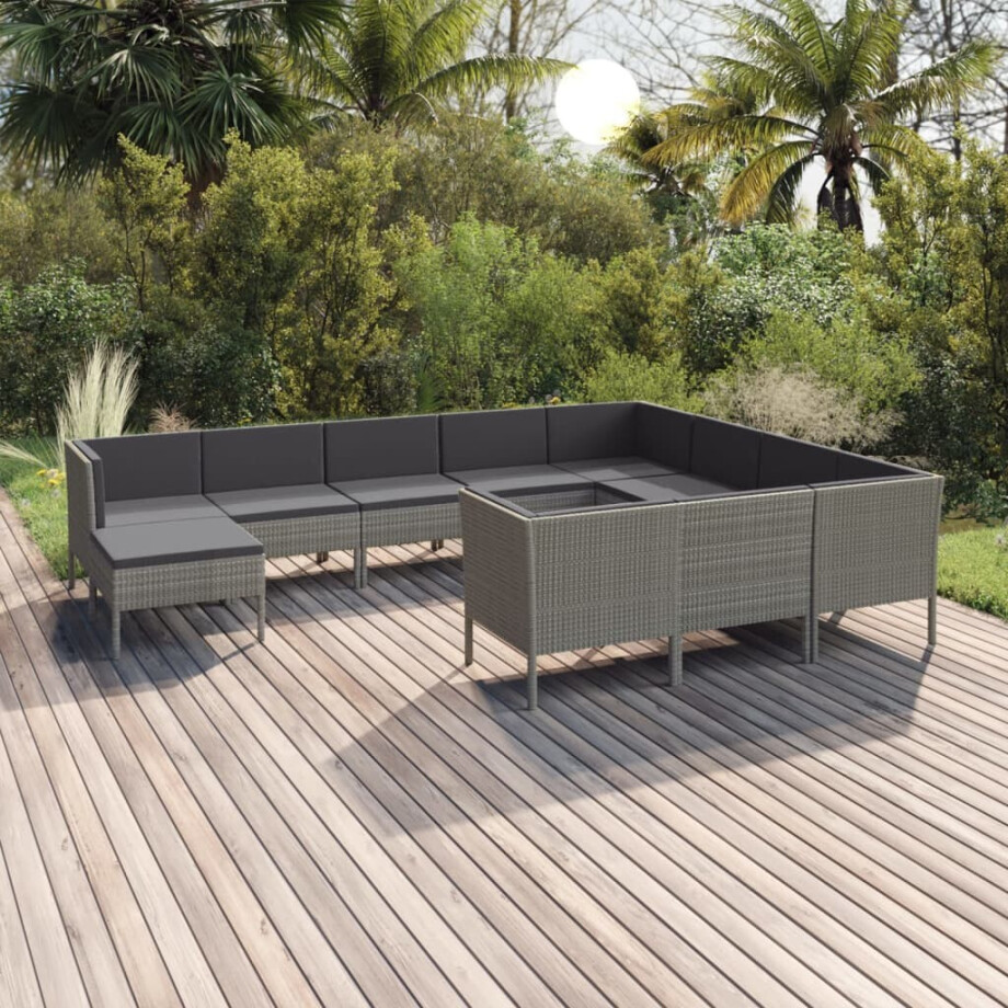 vidaXL 11-delige Loungeset met kussens poly rattan grijs afbeelding 1
