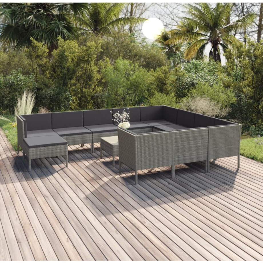 vidaXL 12-delige Loungeset met kussens poly rattan grijs afbeelding 1