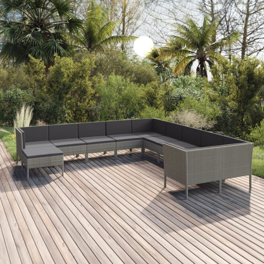 vidaXL 11-delige Loungeset met kussens poly rattan grijs afbeelding 1