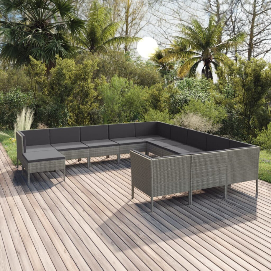 vidaXL 12-delige Loungeset met kussens poly rattan grijs afbeelding 1