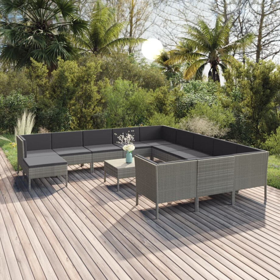 vidaXL 13-delige Loungeset met kussens poly rattan grijs afbeelding 1