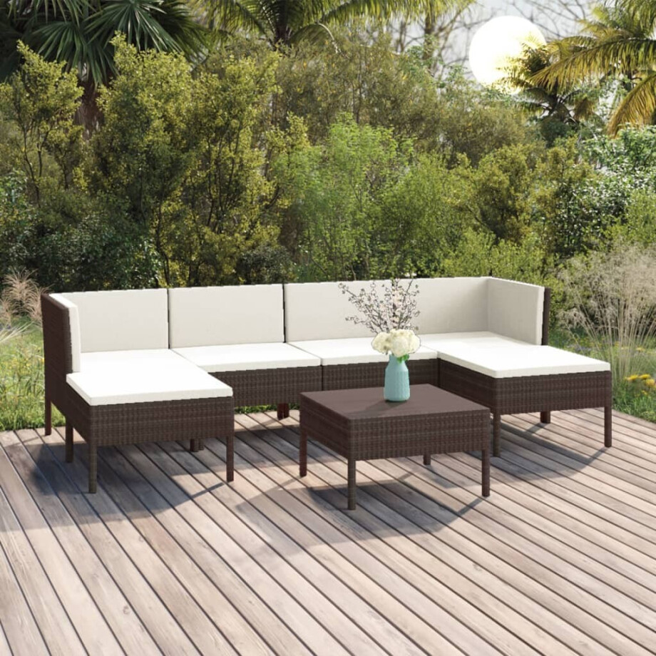 vidaXL 7-delige Loungeset met kussens poly rattan bruin afbeelding 1