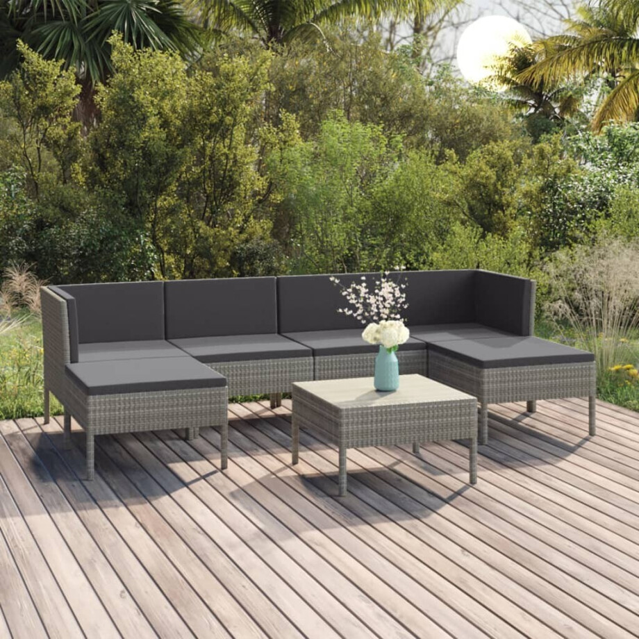 vidaXL 7-delige Loungeset met kussens poly rattan grijs afbeelding 1