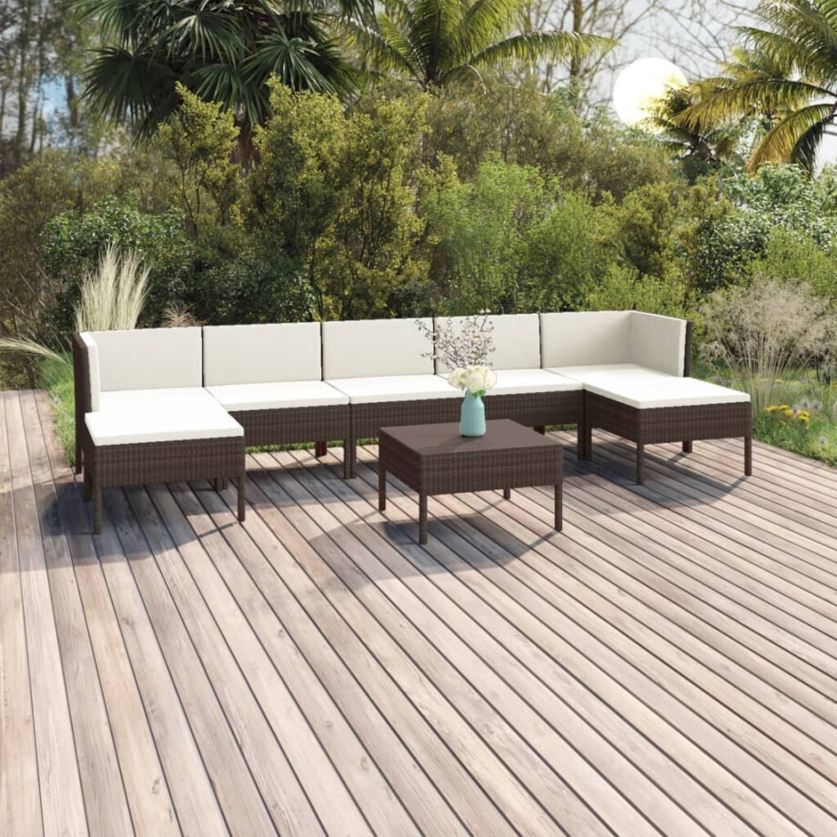 vidaXL 8-delige Loungeset met kussens poly rattan bruin afbeelding 1