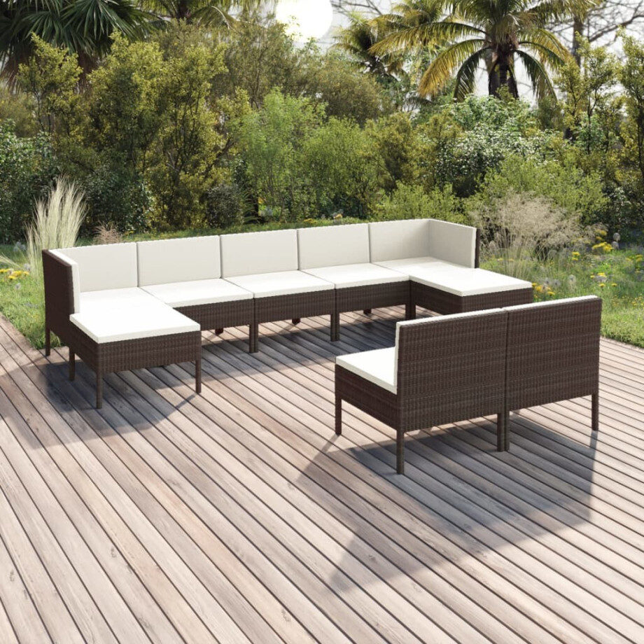 vidaXL 9-delige Loungeset met kussens poly rattan bruin afbeelding 1