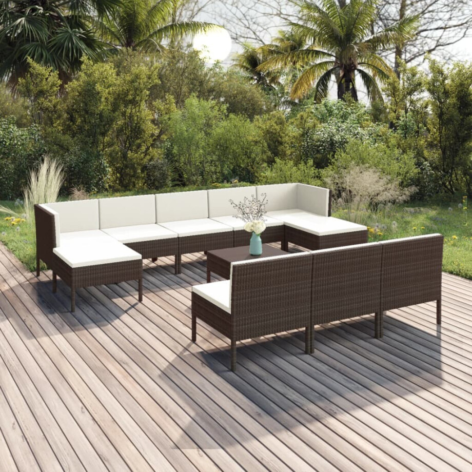 vidaXL 11-delige Loungeset met kussens poly rattan bruin afbeelding 1