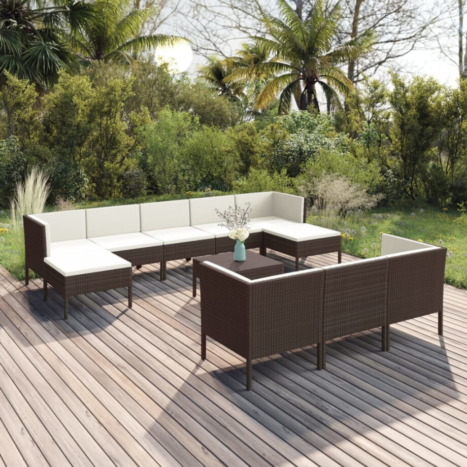 vidaXL 11-delige Loungeset met kussens poly rattan bruin afbeelding 1