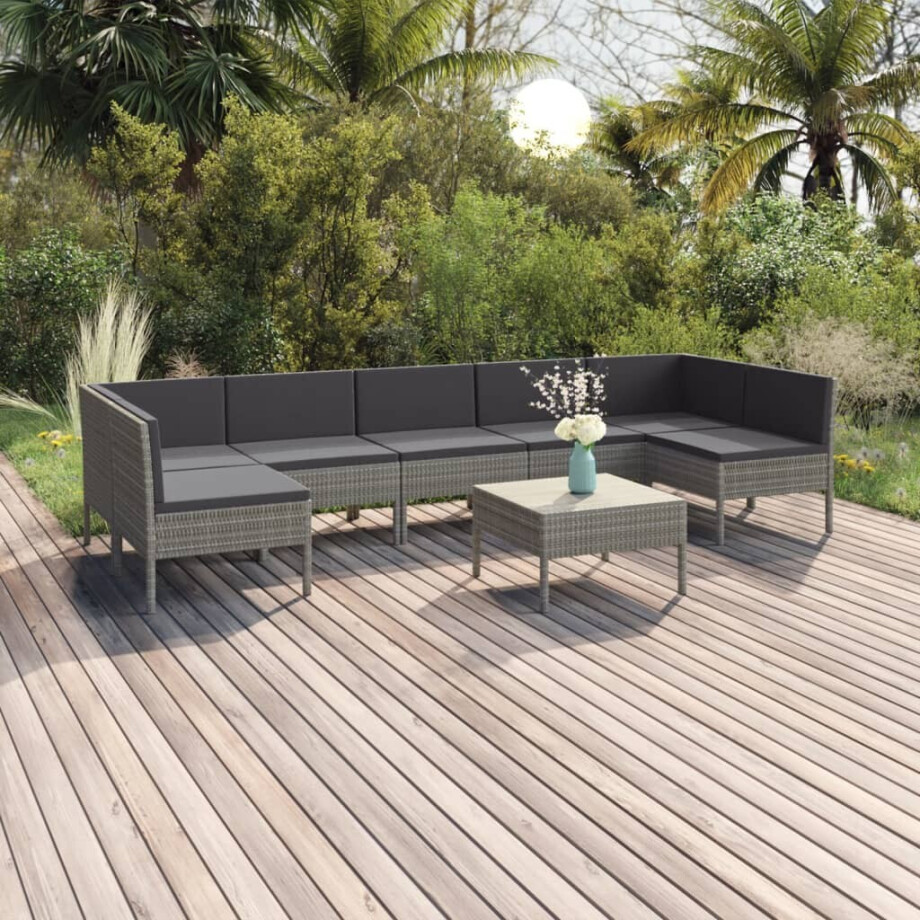 vidaXL 8-delige Loungeset met kussens poly rattan grijs afbeelding 1