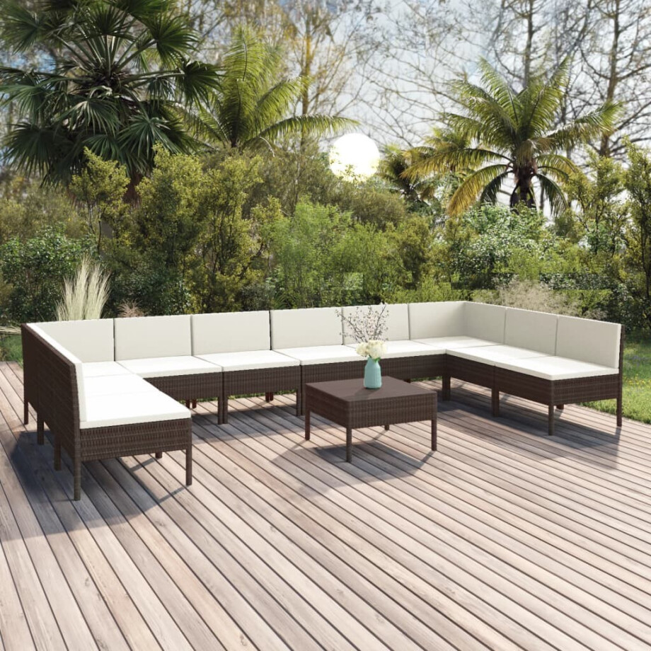 vidaXL 11-delige Loungeset met kussens poly rattan bruin afbeelding 1