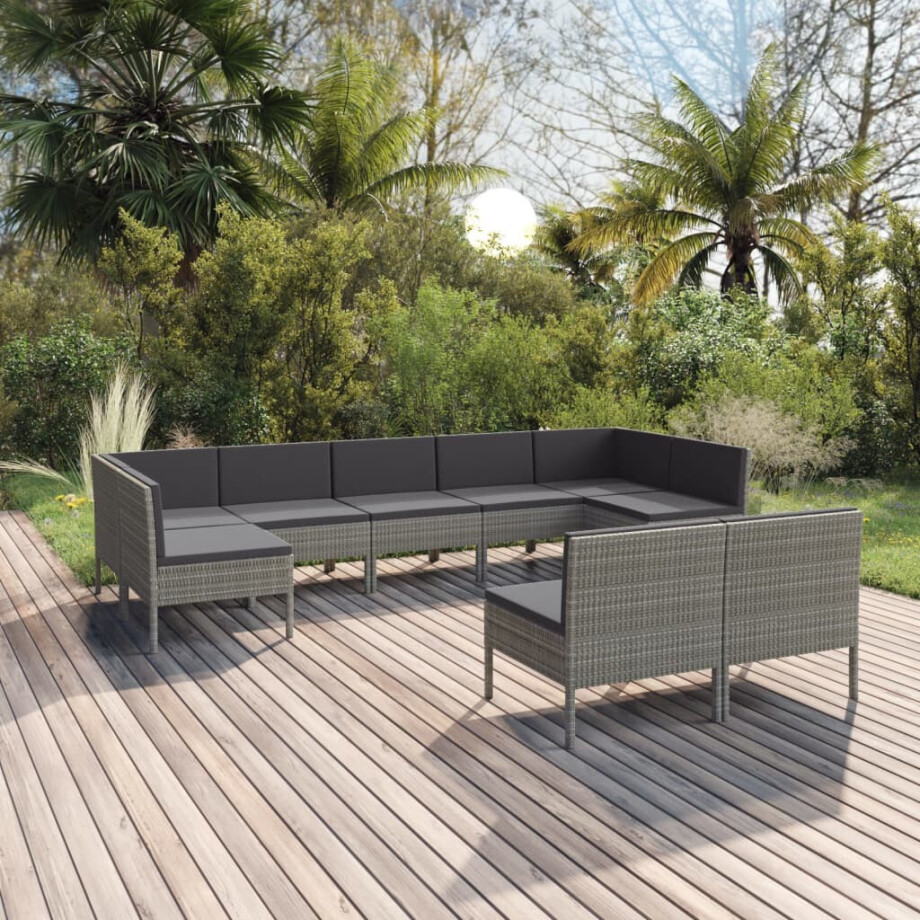 vidaXL 9-delige Loungeset met kussens poly rattan grijs afbeelding 1