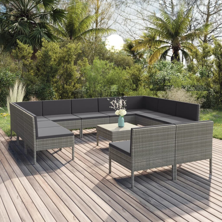 vidaXL 12-delige Loungeset met kussens poly rattan grijs afbeelding 1