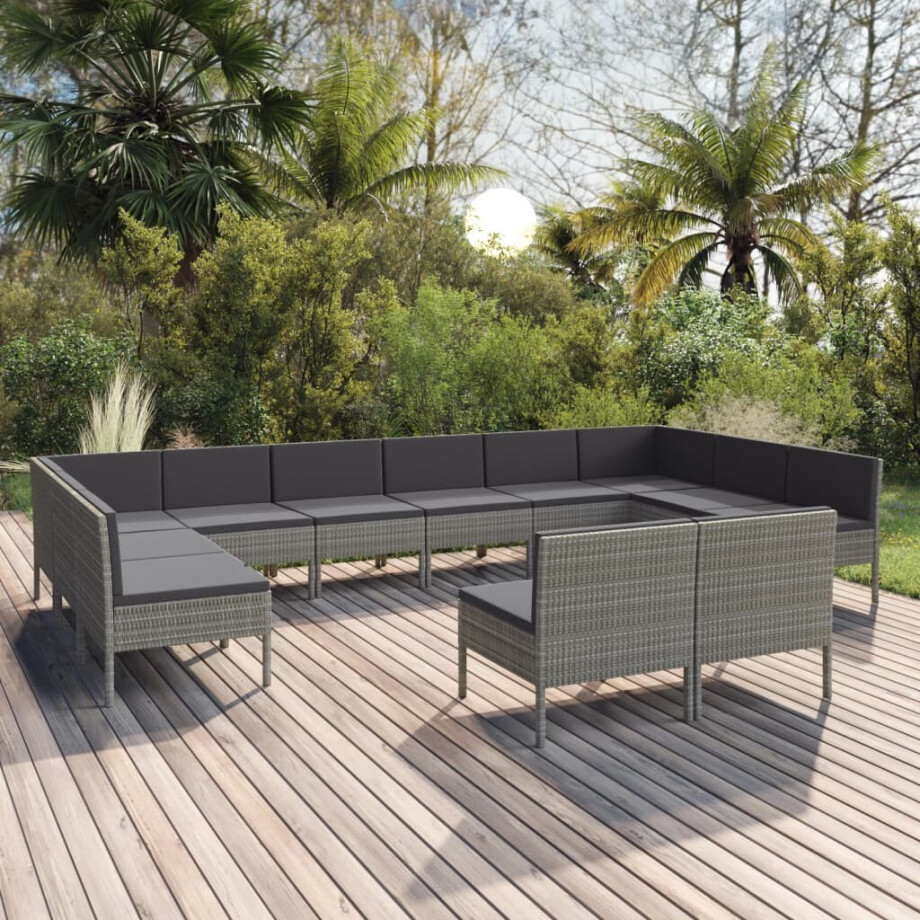 vidaXL 12-delige Loungeset met kussens poly rattan grijs vidaXL 12-delige Loungeset met kussens poly rattan grijs afbeelding 1