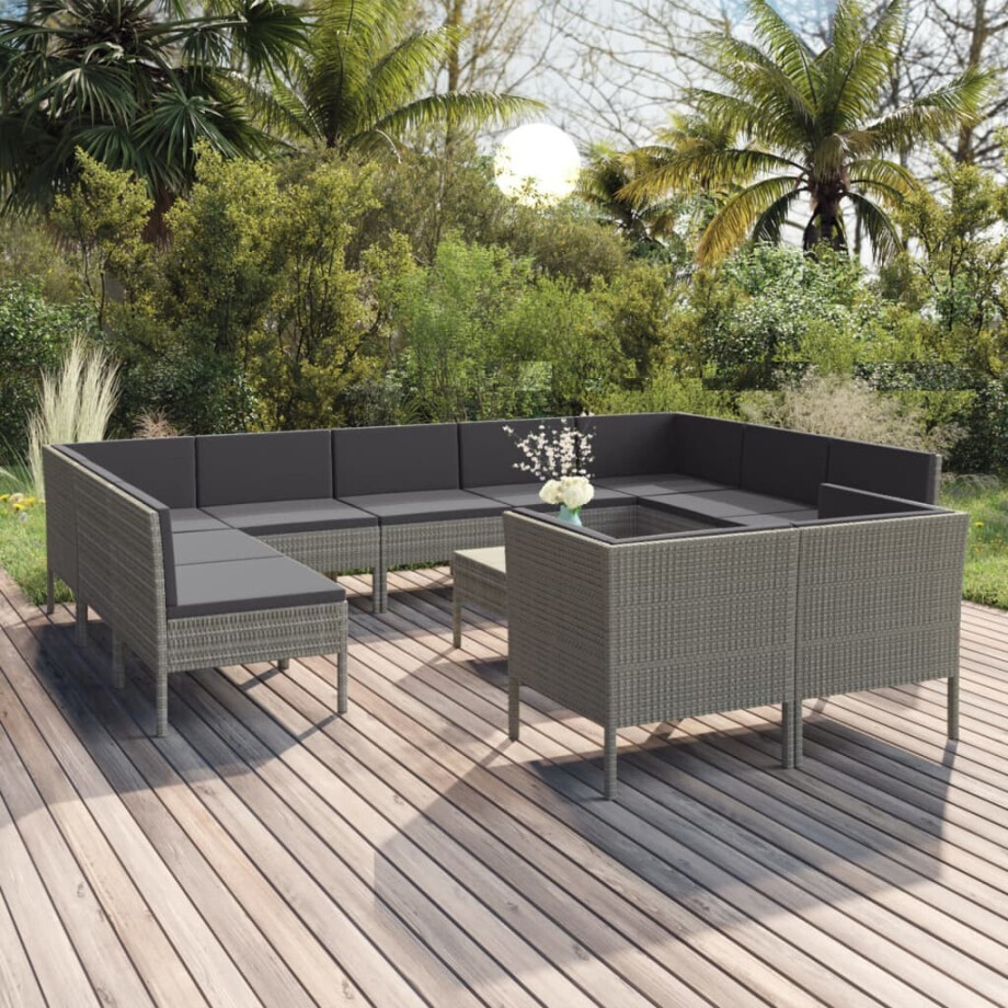 vidaXL 12-delige Loungeset met kussens poly rattan grijs afbeelding 1