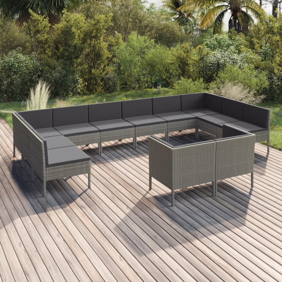 vidaXL 12-delige Loungeset met kussens poly rattan grijs afbeelding 1
