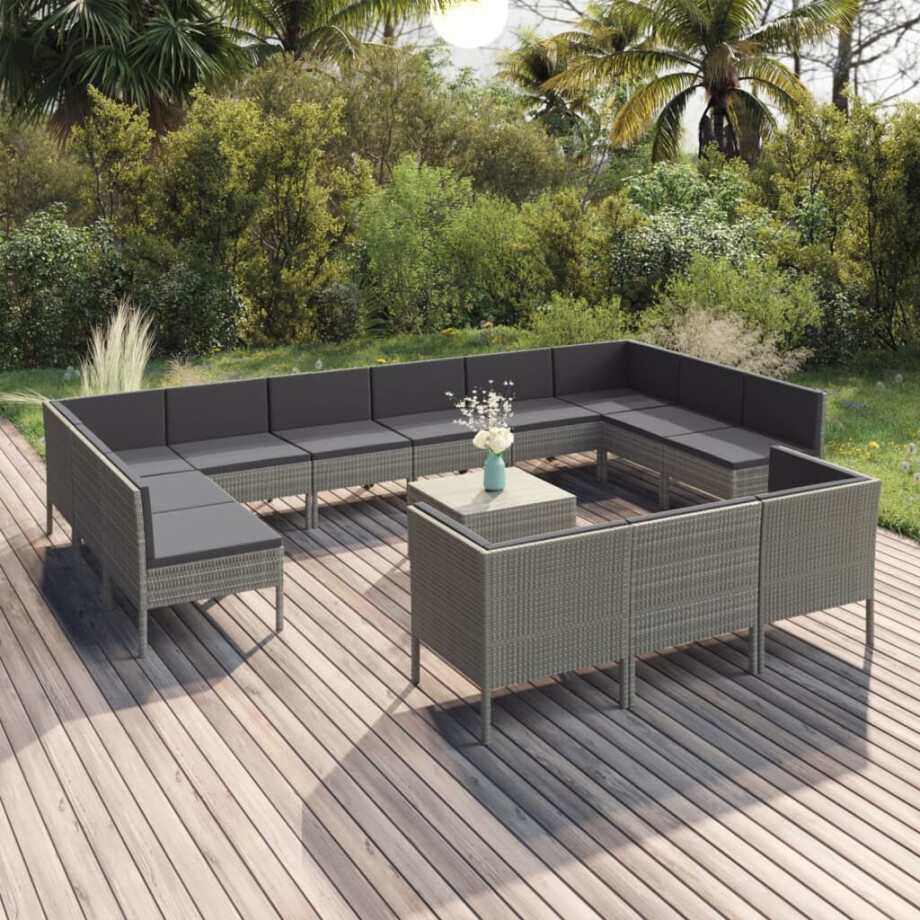 vidaXL 14-delige Loungeset met kussens poly rattan grijs vidaXL 14-delige Loungeset met kussens poly rattan grijs afbeelding 1