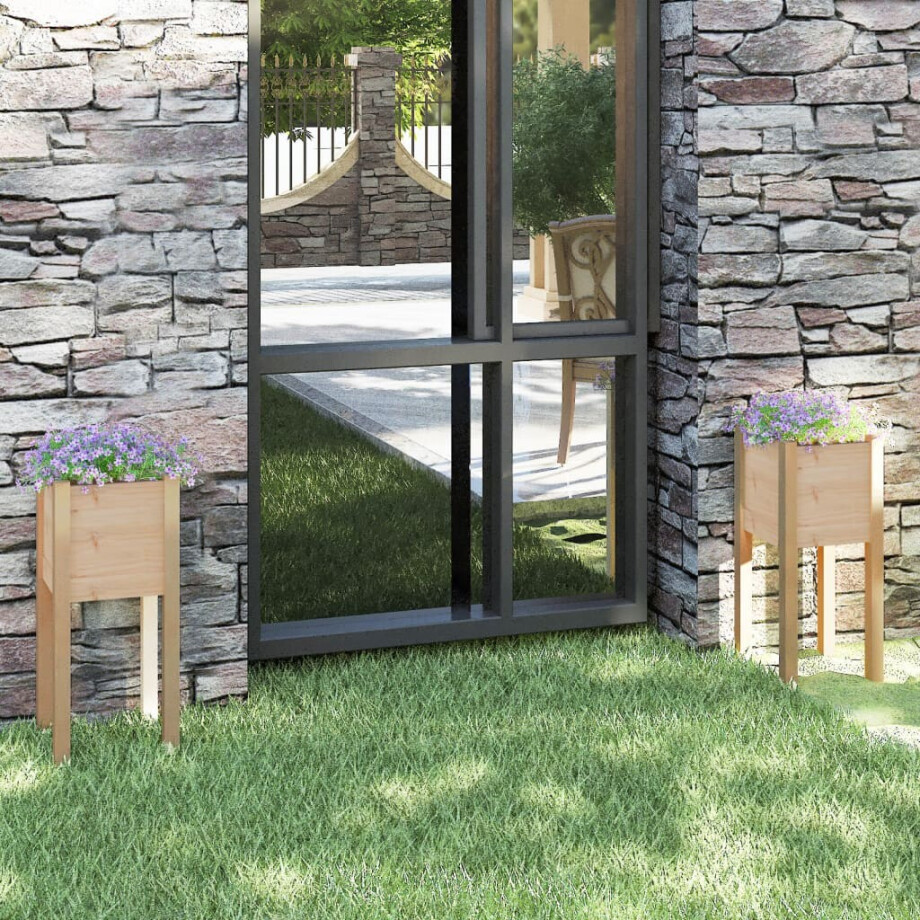 vidaXL Plantenbakken 2 st 31x31x70 cm massief grenenhout afbeelding 1