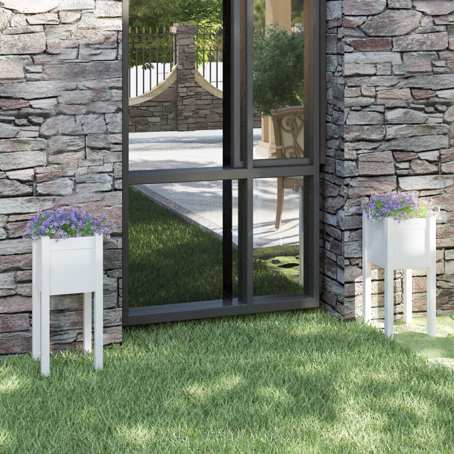 vidaXL Plantenbakken 2 st 31x31x70 cm massief grenenhout wit afbeelding 1