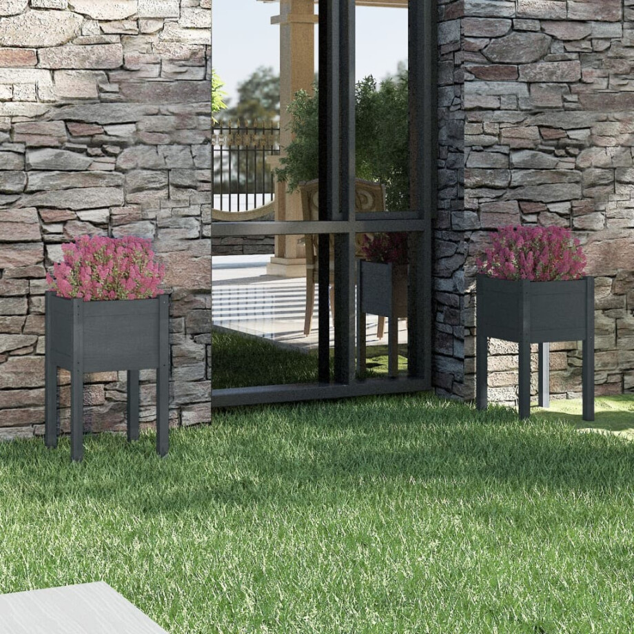 vidaXL Plantenbakken 2 st 40x40x70 cm massief grenenhout grijs afbeelding 1