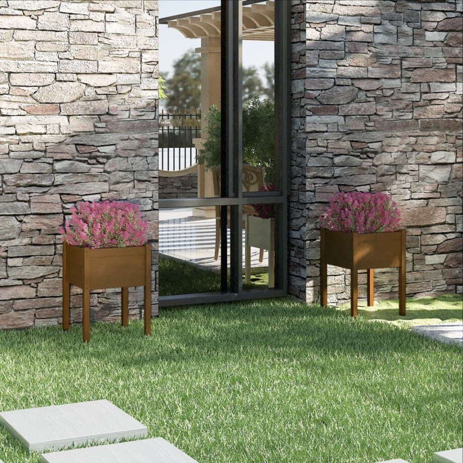 vidaXL Plantenbaken 2 st 50x50x70 cm massief grenenhout honingbruin afbeelding 1