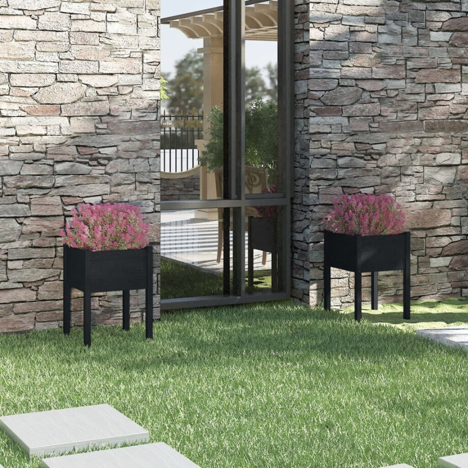 vidaXL Plantenbakken 2 st 50x50x70 cm massief grenenhout zwart vidaXL Plantenbakken 2 st 50x50x70 cm massief grenenhout zwart afbeelding 1