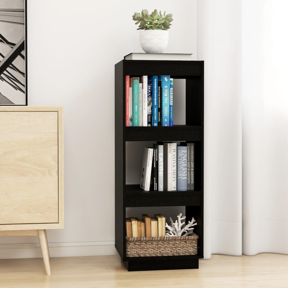vidaXL Boekenkast/kamerscherm 40x35x103 cm massief grenenhout zwart afbeelding 1