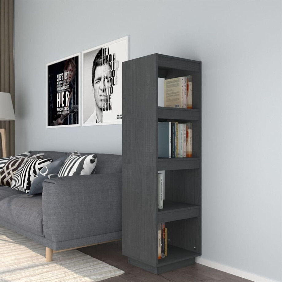 vidaXL Boekenkast/kamerscherm 40x35x135 cm massief grenenhout grijs afbeelding 1
