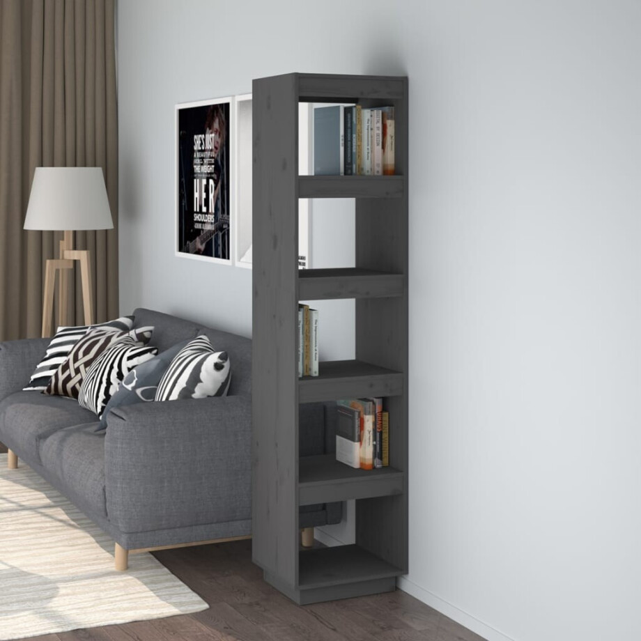 vidaXL Boekenkast/kamerscherm 40x35x167 cm massief grenenhout grijs vidaXL Boekenkast/kamerscherm 40x35x167 cm massief grenenhout grijs afbeelding 1