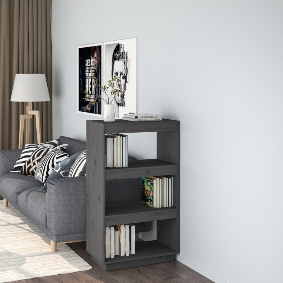vidaXL Boekenkast/kamerscherm 60x35x103 cm massief grenenhout grijs vidaXL Boekenkast/kamerscherm 60x35x103 cm massief grenenhout grijs afbeelding 1