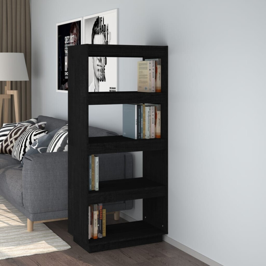 vidaXL Boekenkast/kamerscherm 60x35x135 cm massief grenenhout zwart afbeelding 1