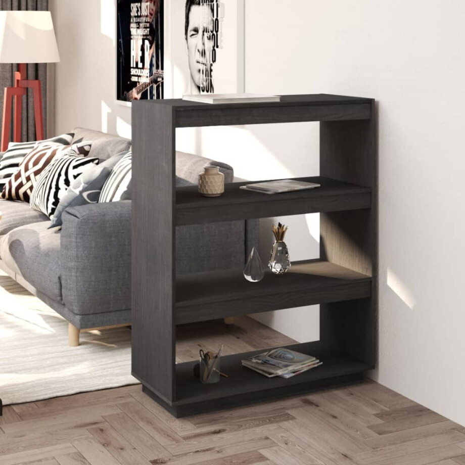 vidaXL Boekenkast/kamerscherm 80x35x103 cm massief grenenhout grijs vidaXL Boekenkast/kamerscherm 80x35x103 cm massief grenenhout grijs afbeelding 1